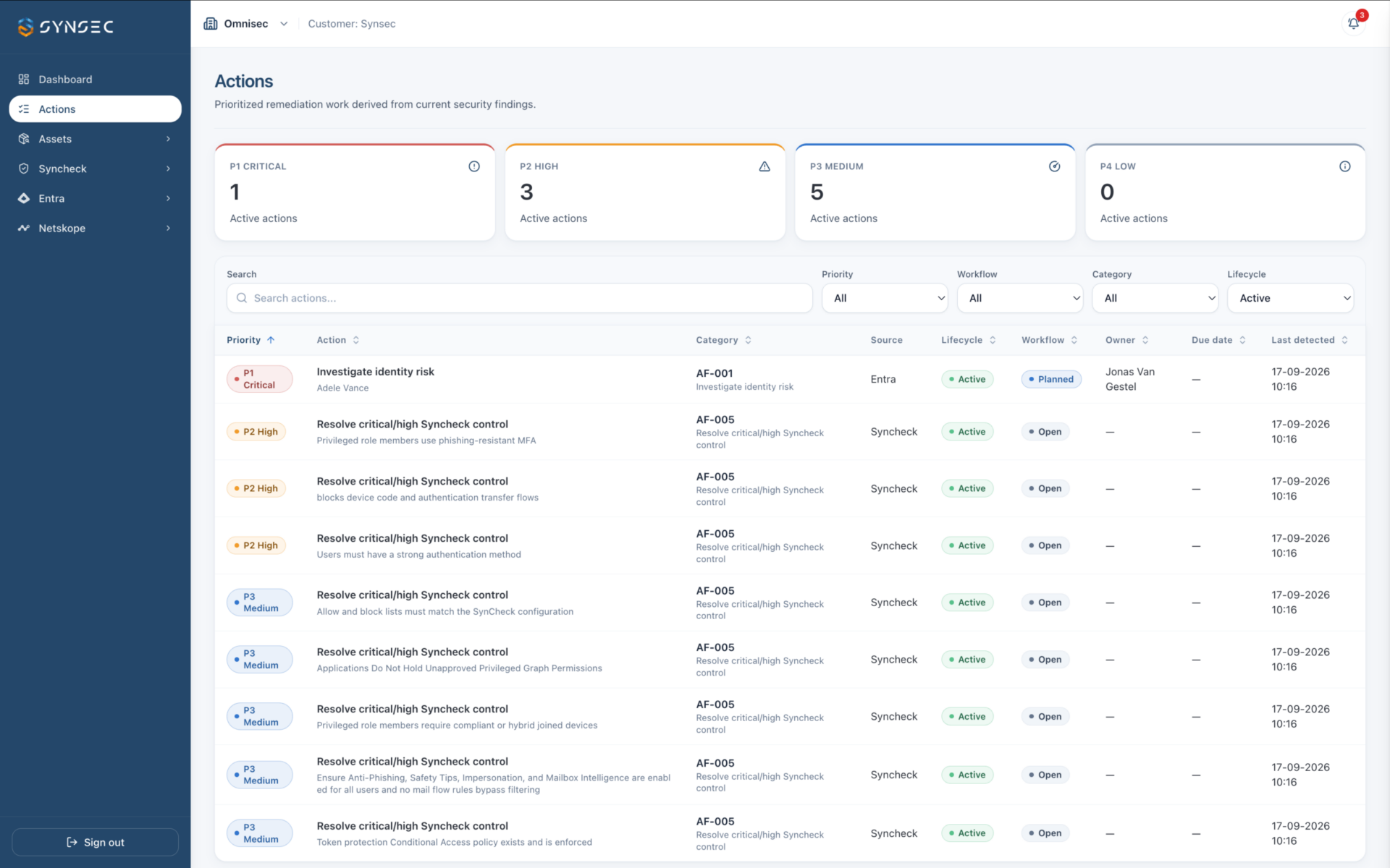 Screenshot synsec atlas actions